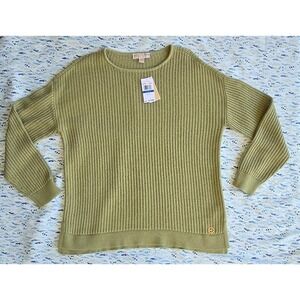 MICHAEL KORS Light Sage Ribbed Knit Sweater XL Pullover Crew Neck Cotton Blend